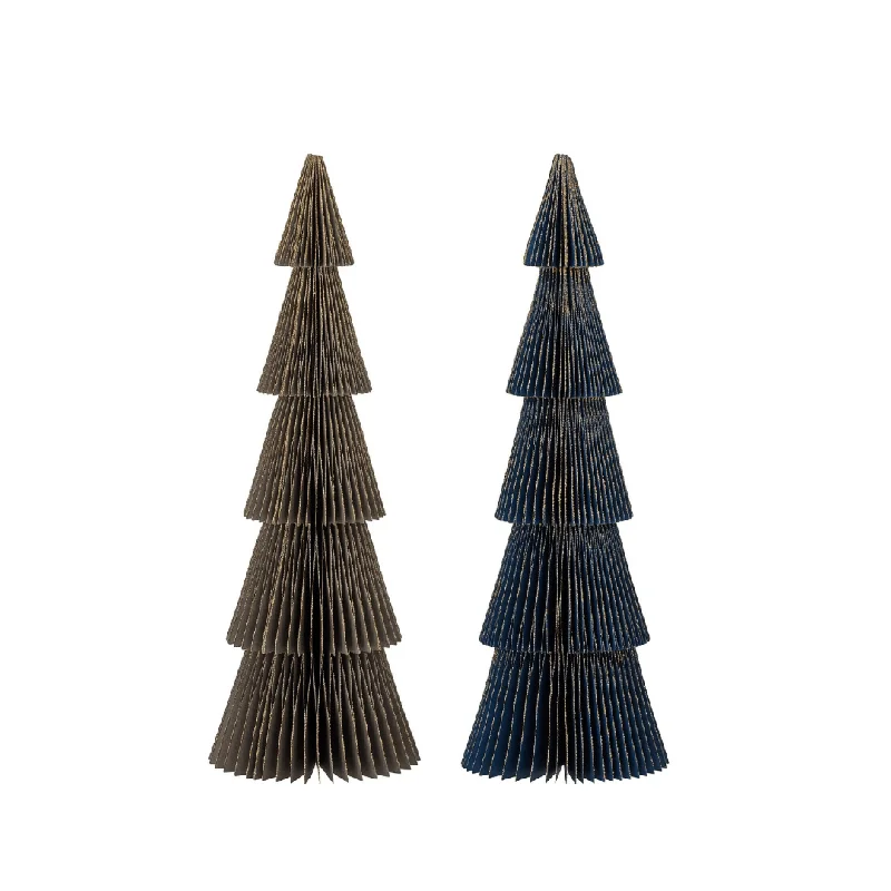 Paper Deco Christmas Tree Set of 2 | Blue & Brown 11x30.5cm