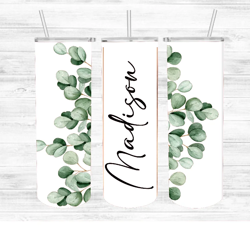 Personalized Eucalyptus Greenery Stems 20 oz Skinny Tumbler