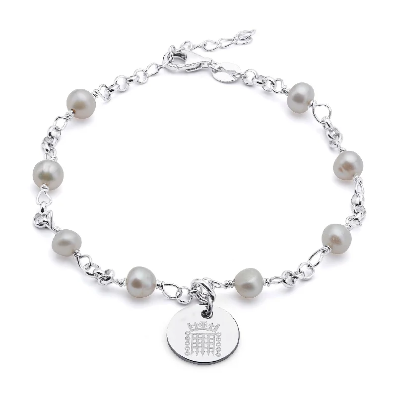 Silver and Pearl Portcullis Bracelet