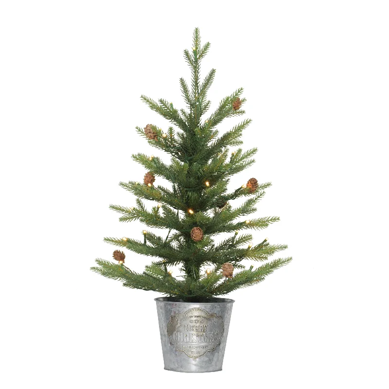 Pre-Lit 2' Table Top Artificial Christmas Tree with 35 Lights in Metal Pot, Green