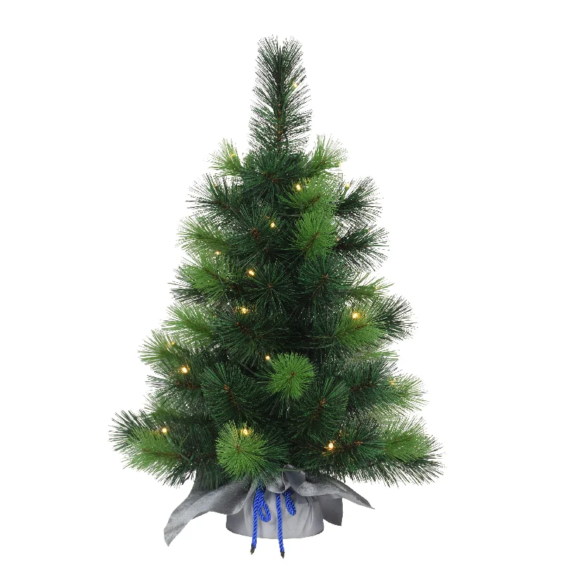 Pre-Lit 2' Table Top Artificial Christmas Tree with 35 Lights in Silver Sac, Green