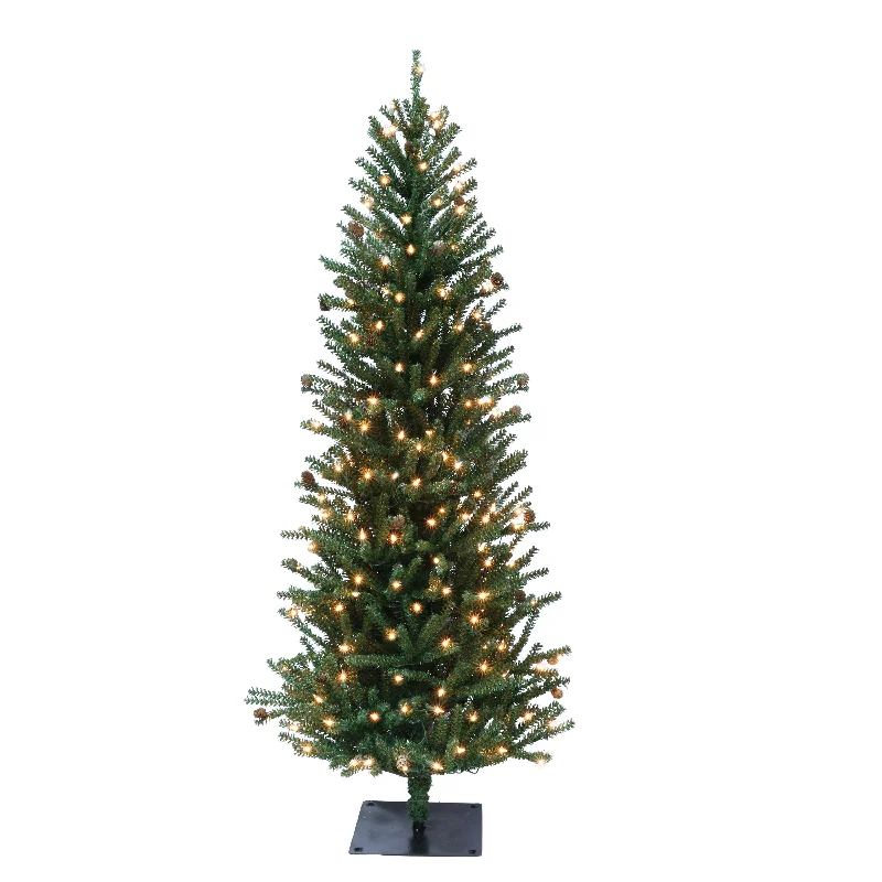 Pre-Lit 5' Fir Artificial Christmas Tree with Pines Cones and 200 Lights, Green