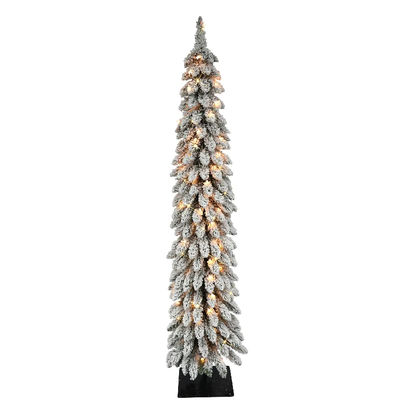 Pre-Lit 5' Flocked Pencil Alpine Artificial Christmas Tree with 70 Lights, Green