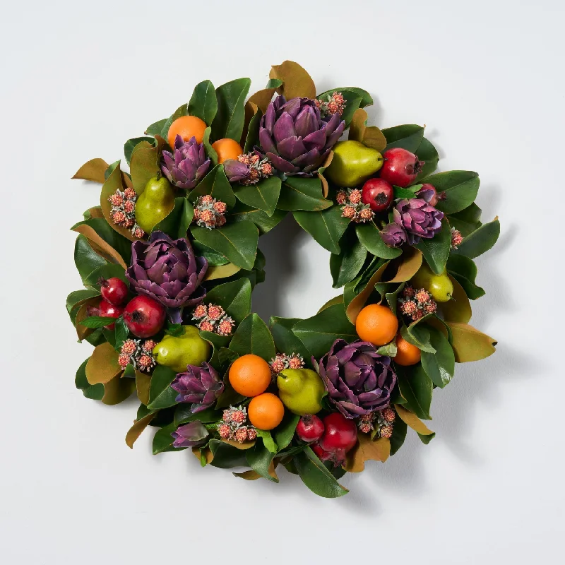 Purple Artichoke, Pomegranate, Orange & Mulberry All Seasons Magnolia Fall Christmas Front Door Wreath