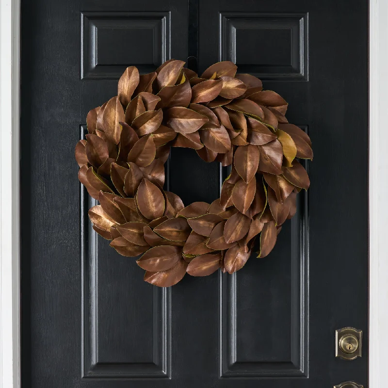 Classic Real Touch Golden Brown Magnolia Fall Front Door Wreath - Available in 2 Sizes