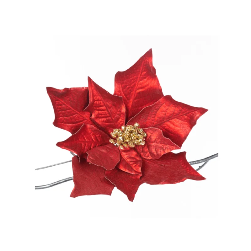 Red & Gold Poinsettia WIth clip