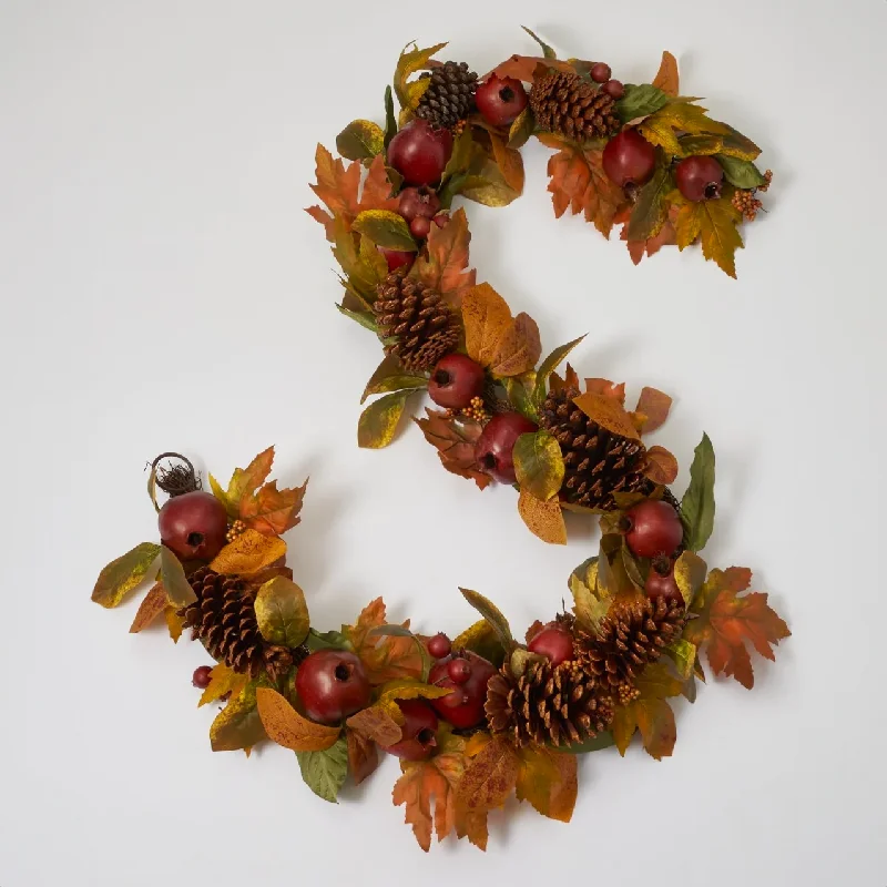 Red Pomegranate, Faux Pinecone & Berry Fall Mantle Garland Table Runner