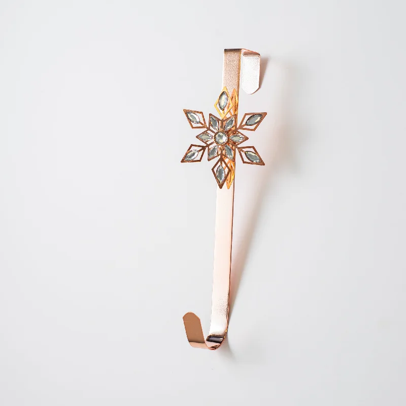 Rose Gold Metal & Jewel Snowflake Over the Door Christmas Holiday Wreath Hanger