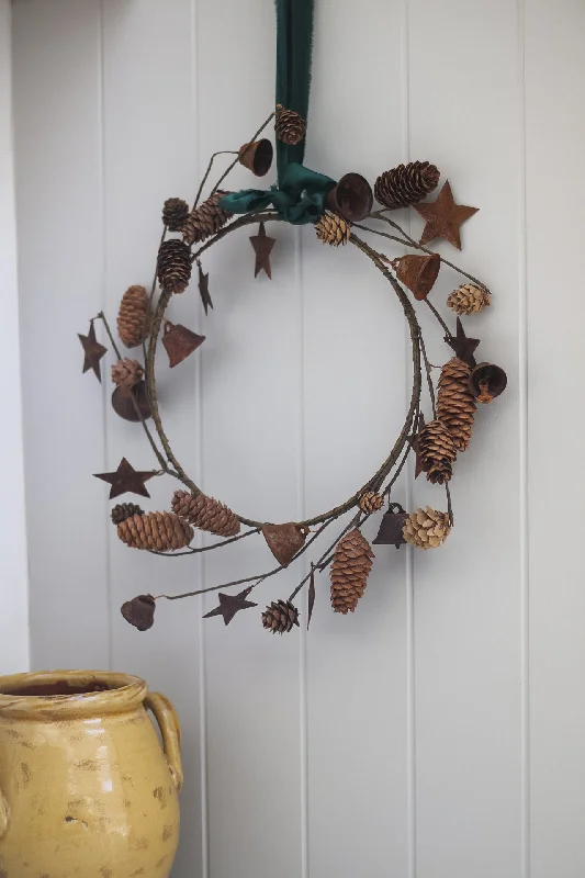 Rustic Christmas Bells and Pine Cones Wreath