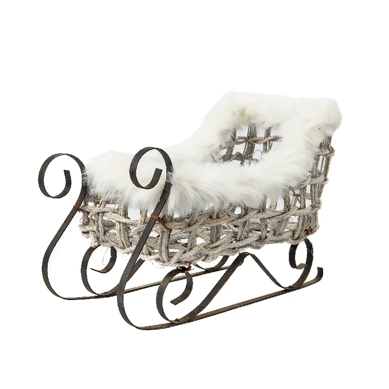 Rustic Twig Sleigh with White Fur Trim