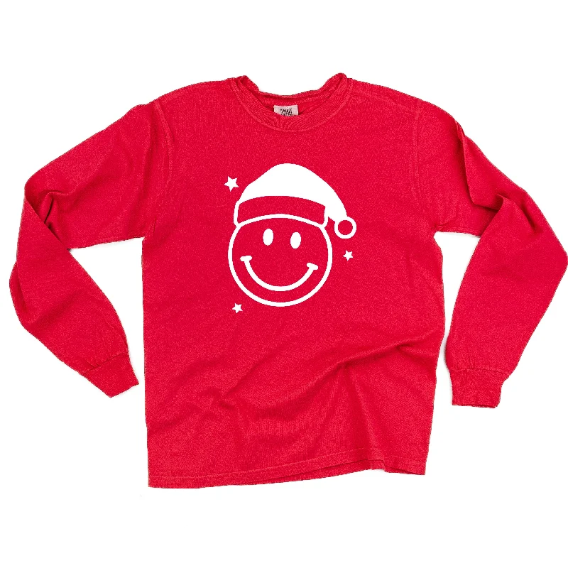 Santa Hat - Smiley Face - LONG SLEEVE Comfort Colors Tee