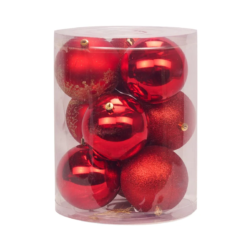 Set of 9 Premium Red Baubles - 10cm