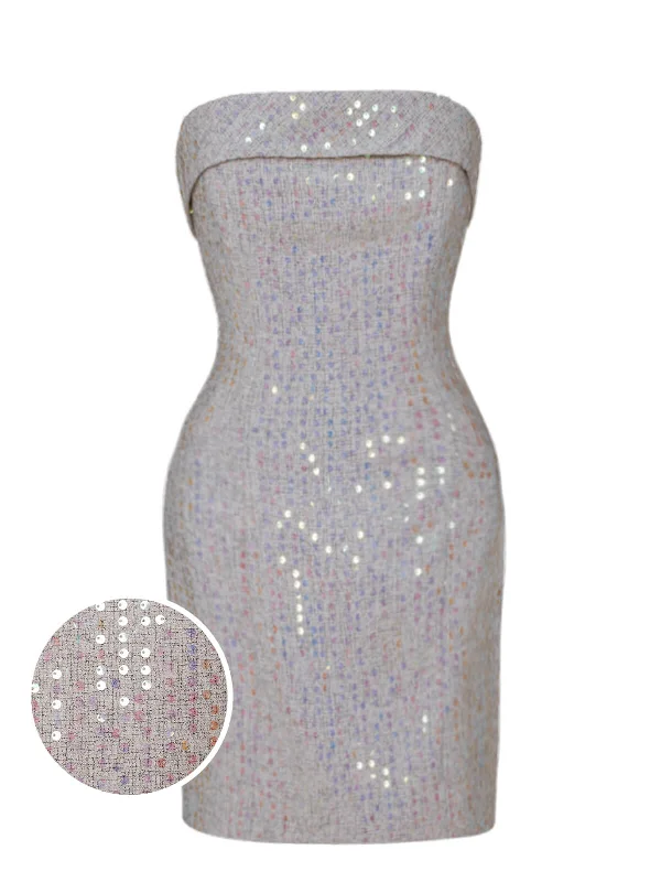 Silver 1970s Bandeau Sequin Pencil Dress