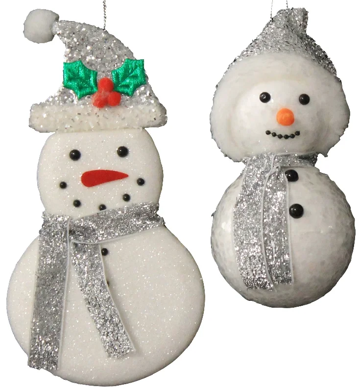 Silver & White Glitter Snowman Ornaments