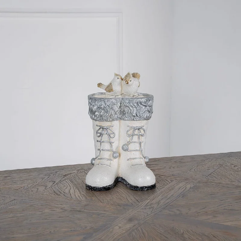 Silver & Winter White Snow Boots Table Top