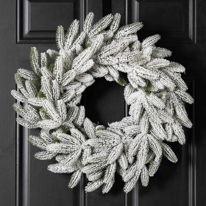 Snowy Flocked Winter Pine Christmas Holiday Wreath - 22"