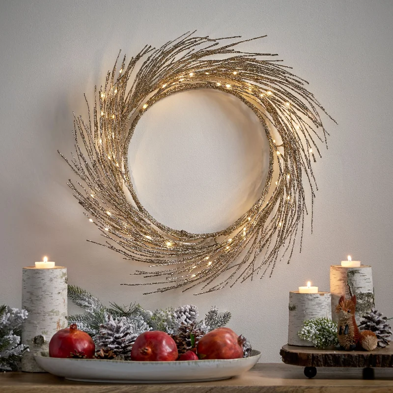 Triple 24" Pre-lit Warm White LED Wreath by Christopher Knight Home - Champagne Glitter - 24.00" L x 24.00" W x 4.00" H