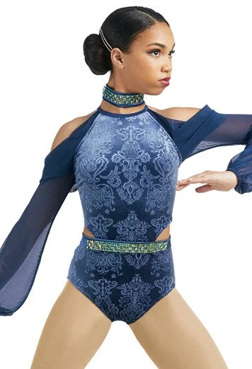 MEDIUM- Blue Velvet Long Sleeve Leotard