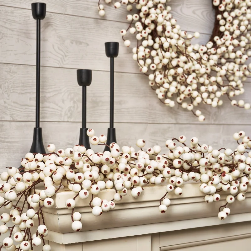 Waterproof White Winter Berry Christmas Mantle Garland Holiday Table Runner