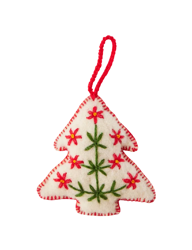 White Tree Embroidered Wool Ornament