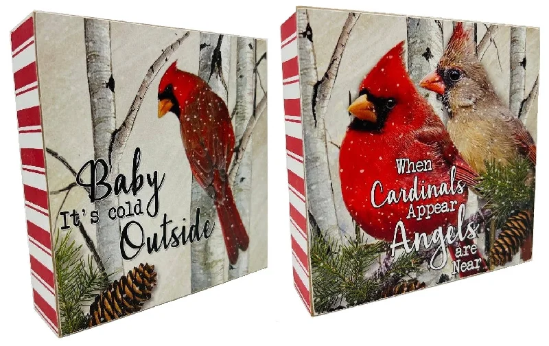 5.9" Wooden Holiday Cardinal Design Block