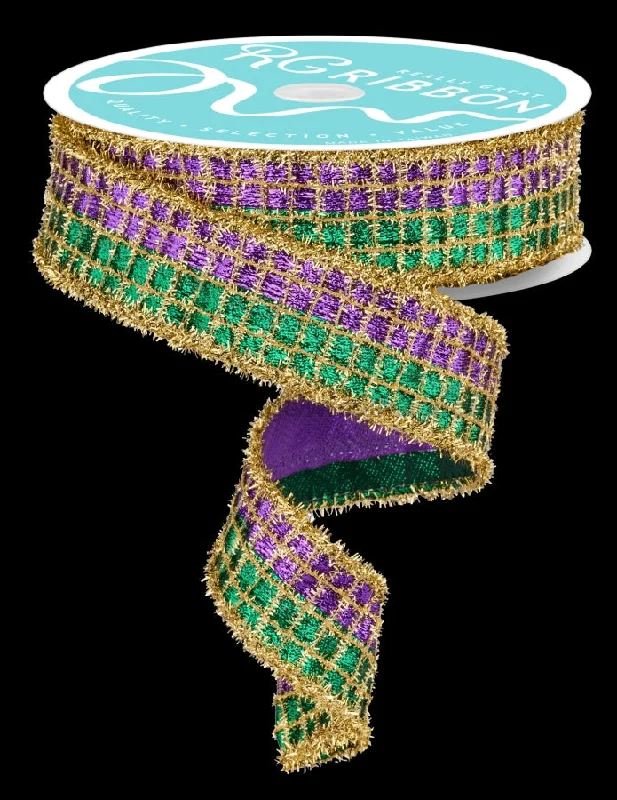 1.5" x 10yd 2-in-1 Metallich Mesh w/ Tinsel Mardi Gras RGC8043