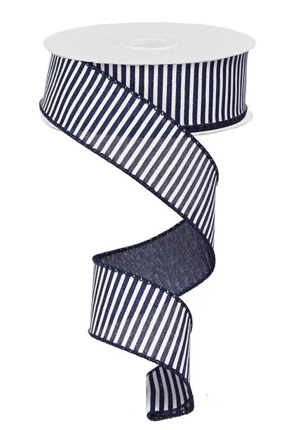 1.5"X10yd Horizontal Navy Stripes on Royal Wired Ribbon