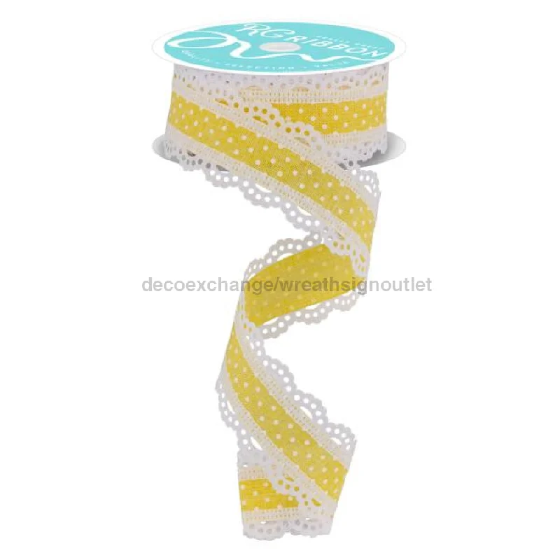 1.5"X10Yd Raised Swiss Dots W/Lace Yellow/White RG0886929