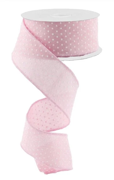 1.5"X10yd Raised White Swiss Dots On Pink Royal Wired Ribbon