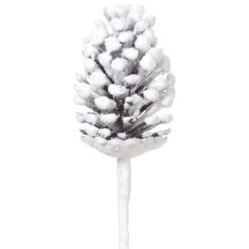 13" Snowed Plastic Pine Cone Pick