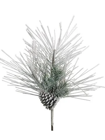 18" Snow Mixed Pine Spray w/Cones