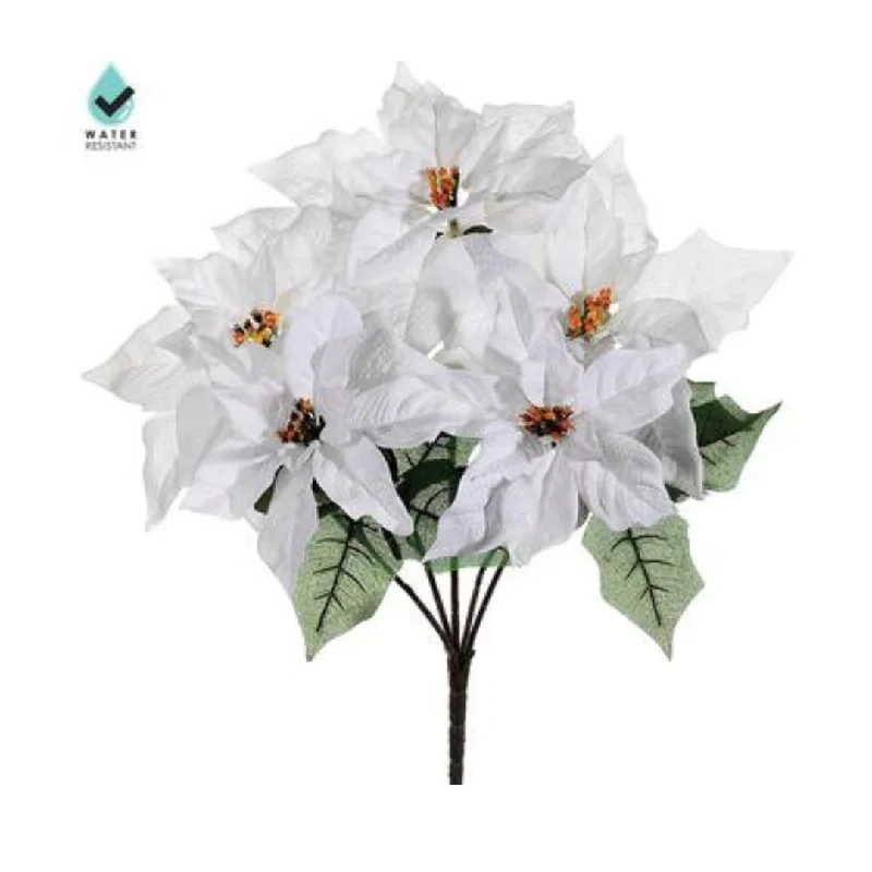 19" Water-Resistant White Poinsettia Bush