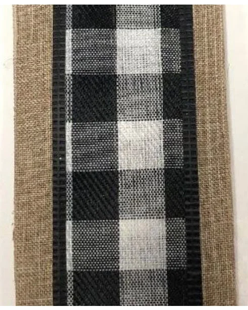 2.5" X 10yd Black / White Buffalo Plaid w/ Natural Edge Wired Ribbon