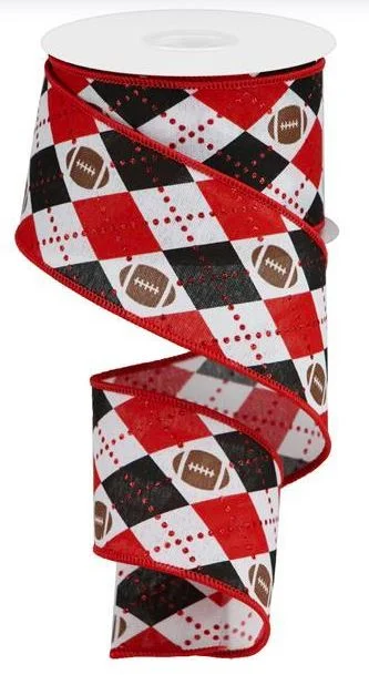 2.5"X10yd Argyle Footballs On Royal Wired Edge Ribbon