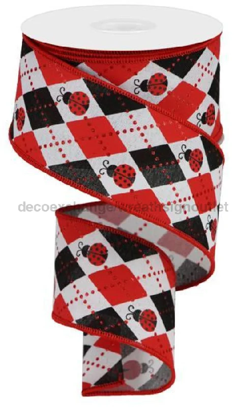 2.5"X10Yd Argyle Ladybugs On Royal White/Red/Black RGA136527