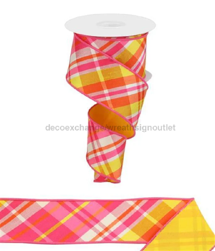 2.5"X10Yd Diagonal Plaid/Pg Fused Back Hot Pink/Orange/Yellow RGX005192