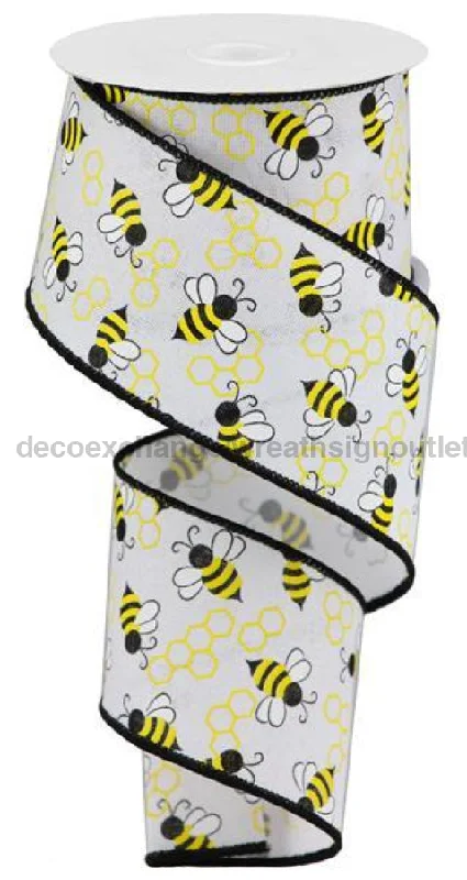 2.5"X10Yd Mini Bumblebees On Royal White/Yellow RGA161727