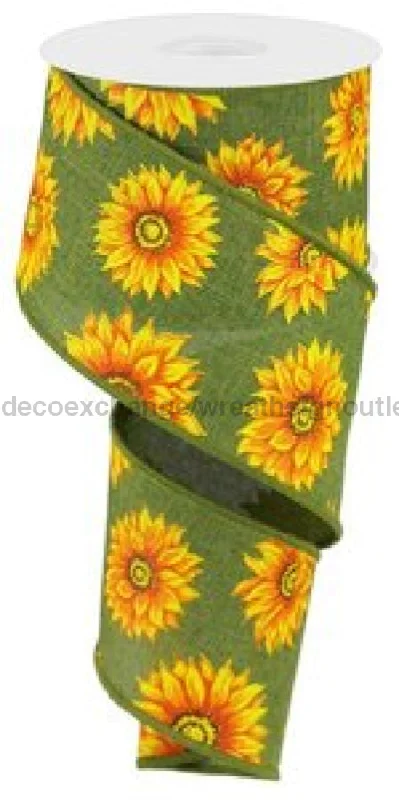 2.5"X10Yd Multi Sunflowers/Royal Burlap Green/Yellow/Orange/Rust/Brown RG0187344