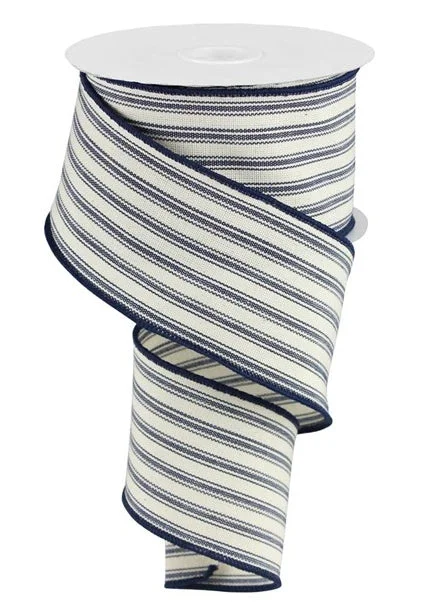 2.5"X10yd Ticking Ribbon - Navy Beige