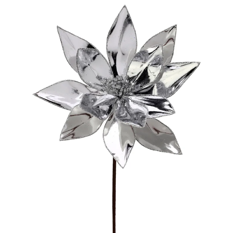 22" Mirror Metallic Poinsettia Stem