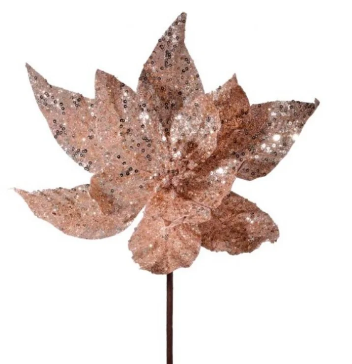 24" Glitter Poinsettia Stem (Blush)