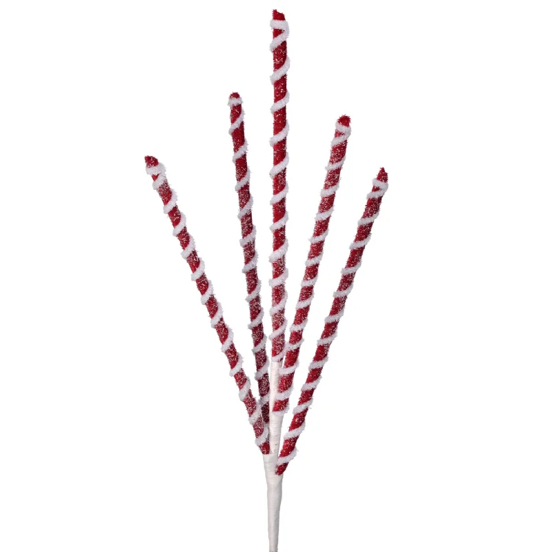 Frosted Peppermint Stick Spray W/ Five Branches, 24"