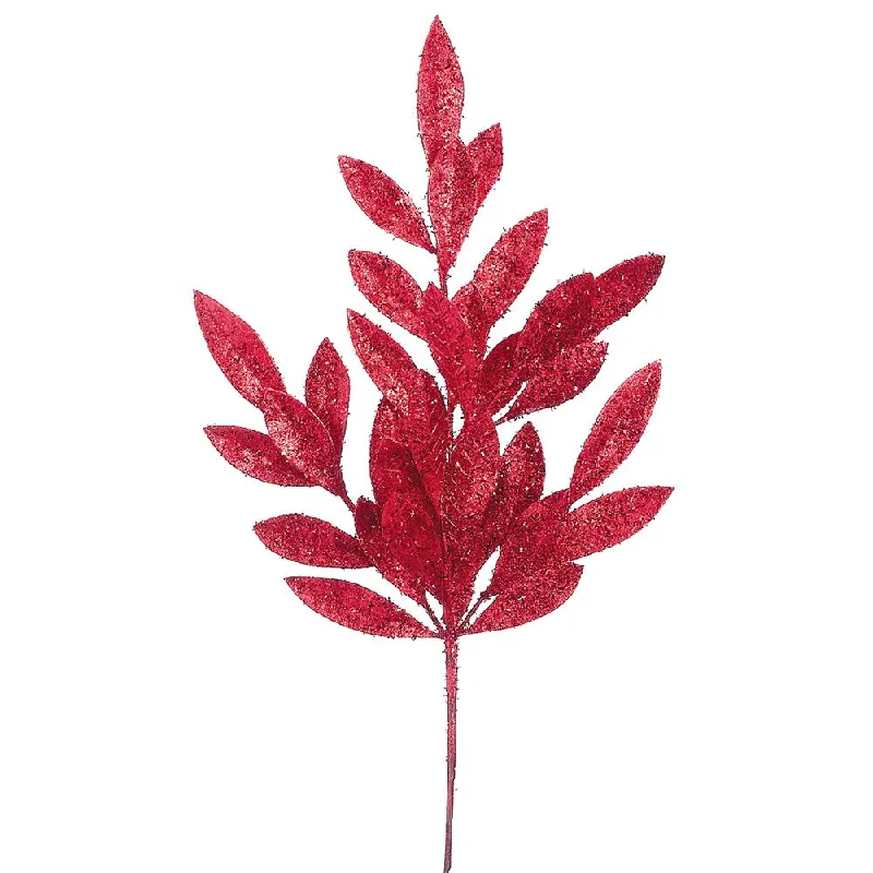 24" Glittered Bay Leaf Spray (Red)