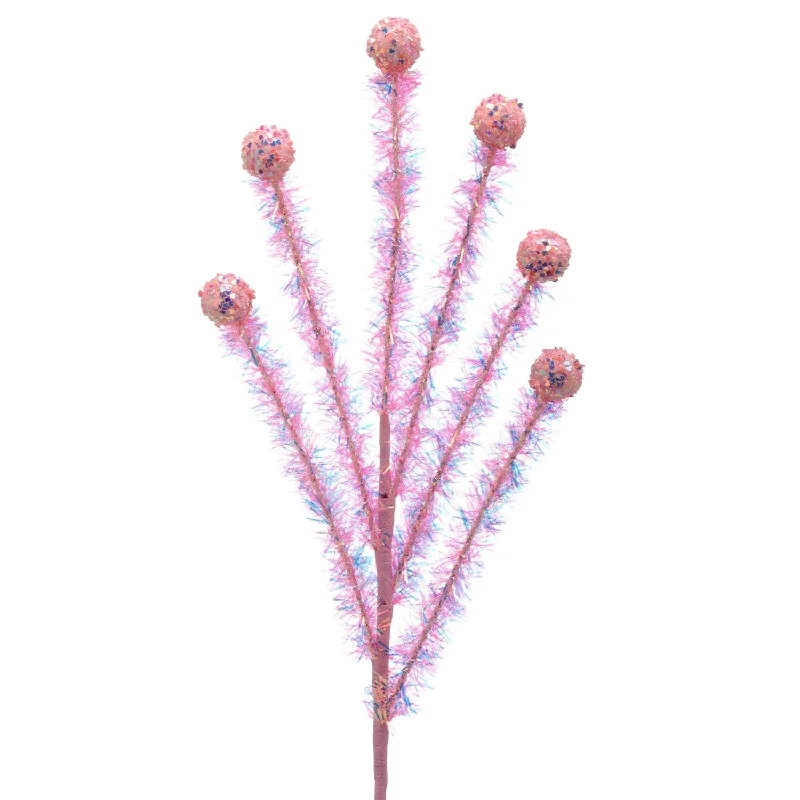 24" Tinsel And Glitter Ball Spray (Pink)