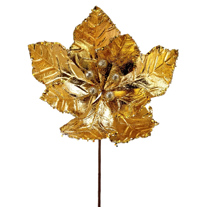 Poinsettia Stem W/ Shiny Lamé Finish, 24" (Gold)