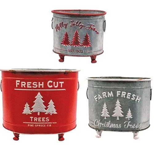 3/Set, Metal Christmas Trees Buckets