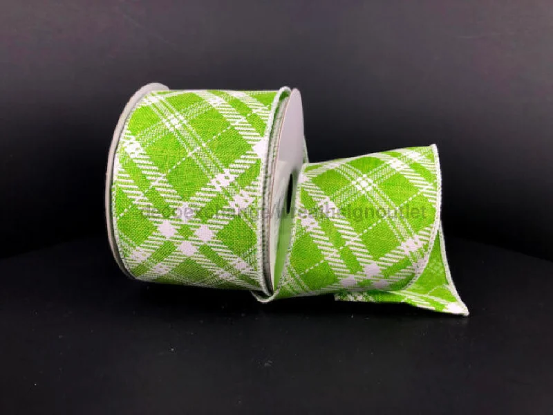 41342-40-09: Lime Linen/White Sandra Plaid/White Edge, 2.5"X10Y