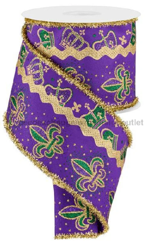 4"X10Yd 2-In-1 Glittered Fleur De Lis Mardi Gras RGS010823