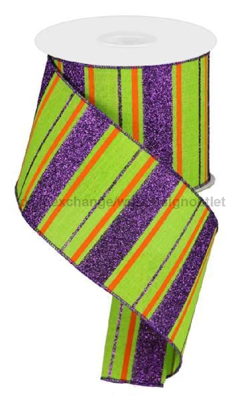 4"X10Yd Glitter Stripes On Royal Lime/Dk Purple/Orange RGA1200A1