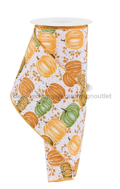 4"X10Yd Pumpkins/Berries White/Brown/Orange/Mustard RGE198427